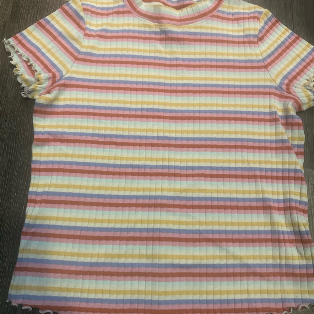 Cat & Jack Girls Short Sleeve Ribbed Tee in Pastel Stripes